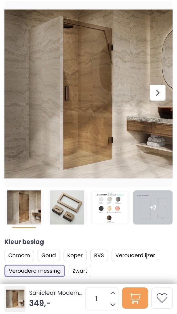 Douchedeur Saniclear modern brons 90cm, Ophalen, Nieuw, Glas, Douche