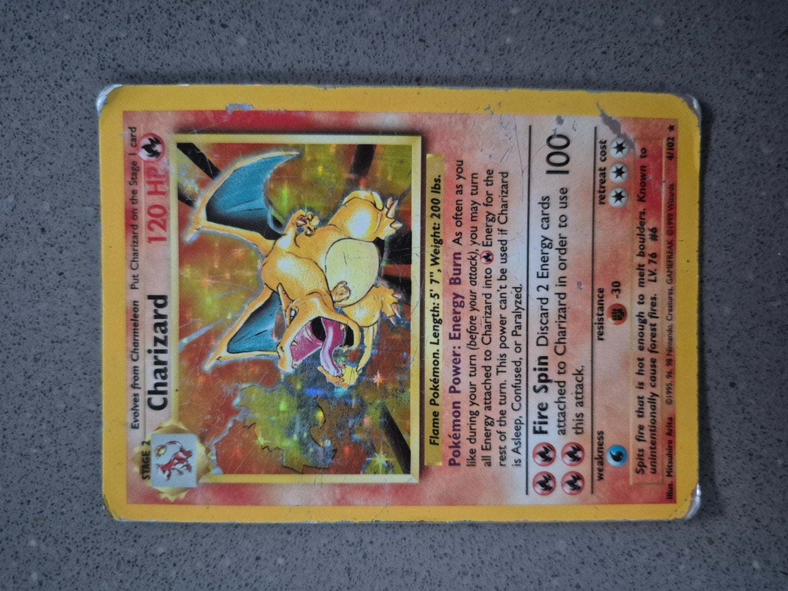 Original Pokémon Base Set Charizard 4/102 (1999) - SCHADE, Ophalen of Verzenden, Gebruikt, Losse kaart