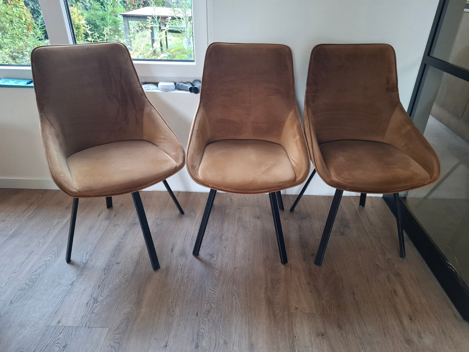 Set van 3 okergele eetkamerstoelen, Huis en Inrichting, Ophalen, Modern, Comfortabel, Gebruikt, Overige kleuren
