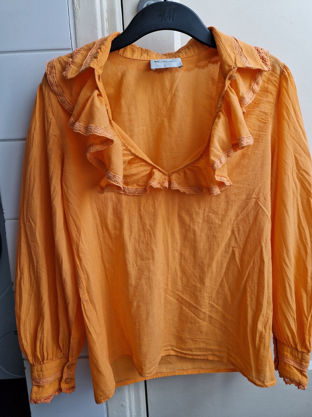 Be Blumarine Oranje Blouse met Ruches en Kant maat 36-38, Oranje, Ophalen of Verzenden, Zo goed als nieuw, Be Blumarine