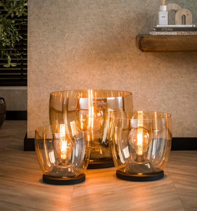 Vloerlamp Glas - Nieuw - Smoke - Amberglas - Webshop, Contact@fannur.com, Verzenden, Anthonetta Kuijlstraat 49, 3066 GS, Rotterdam