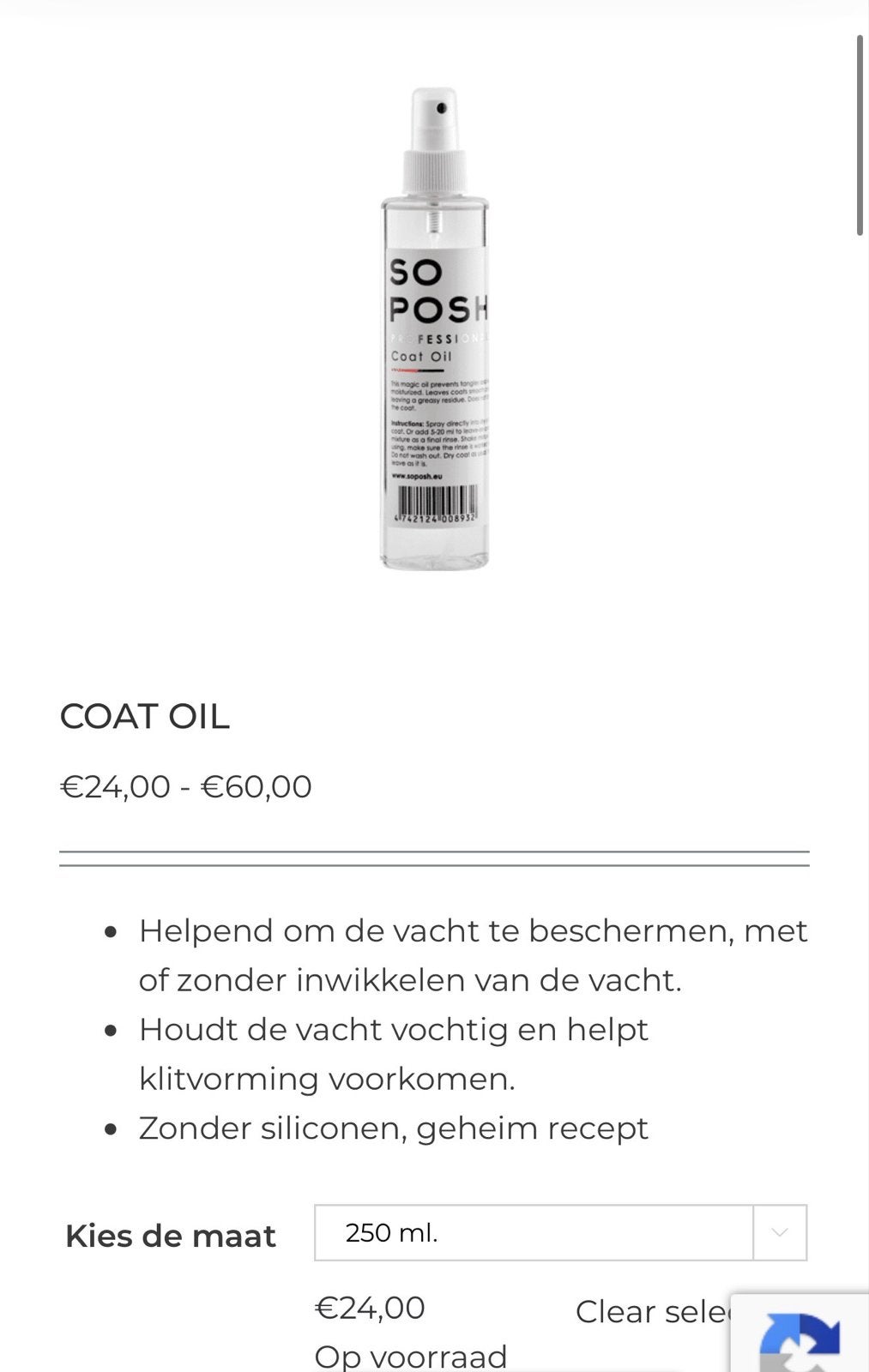 So posh Coat oil, Dieren en Toebehoren, Ophalen of Verzenden, Nieuw