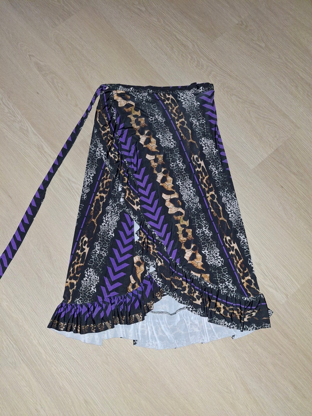 Wikkelrok stretch paars zwart bruin, Maat 38/40 (M), Meerkleurig, Ophalen of Verzenden, Zo goed als nieuw