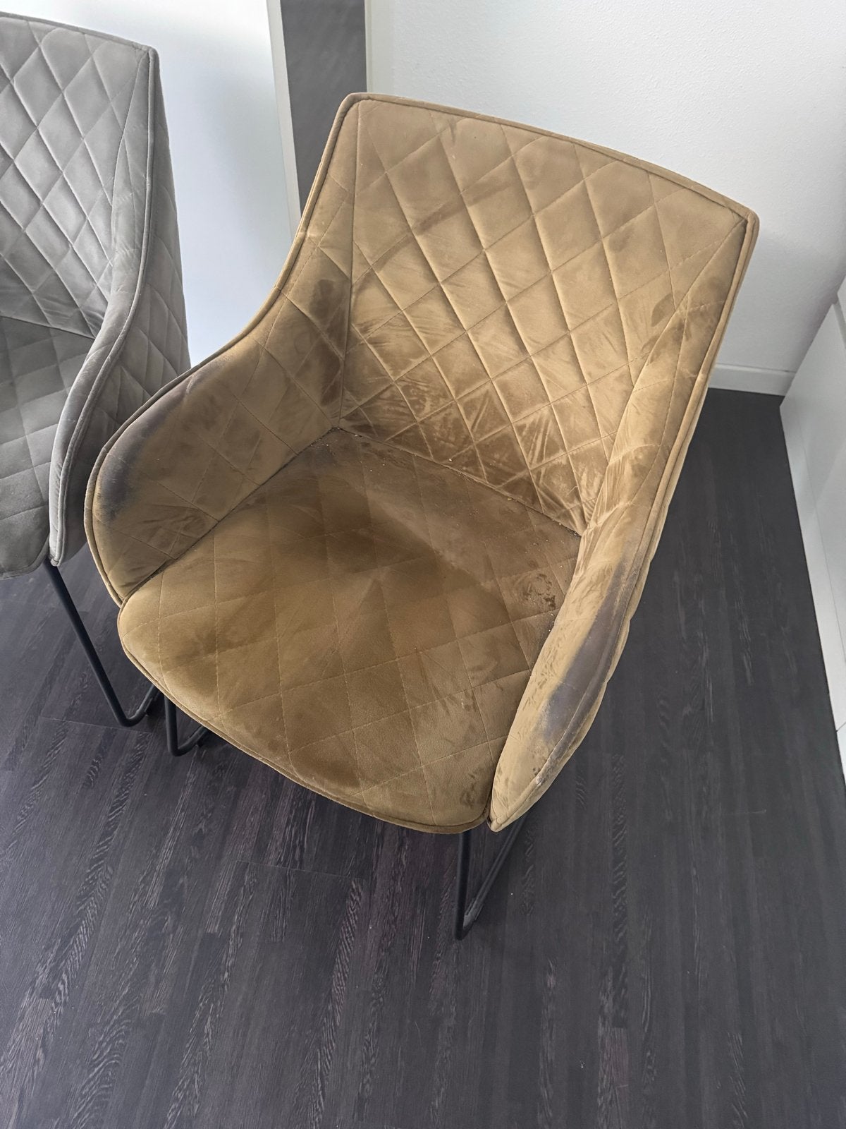 2 Rivièra Maison eetkamerstoelen olijfgroen & grijs, Huis en Inrichting, Stoelen, Ophalen, Gebruikt, Twee, Overige kleuren