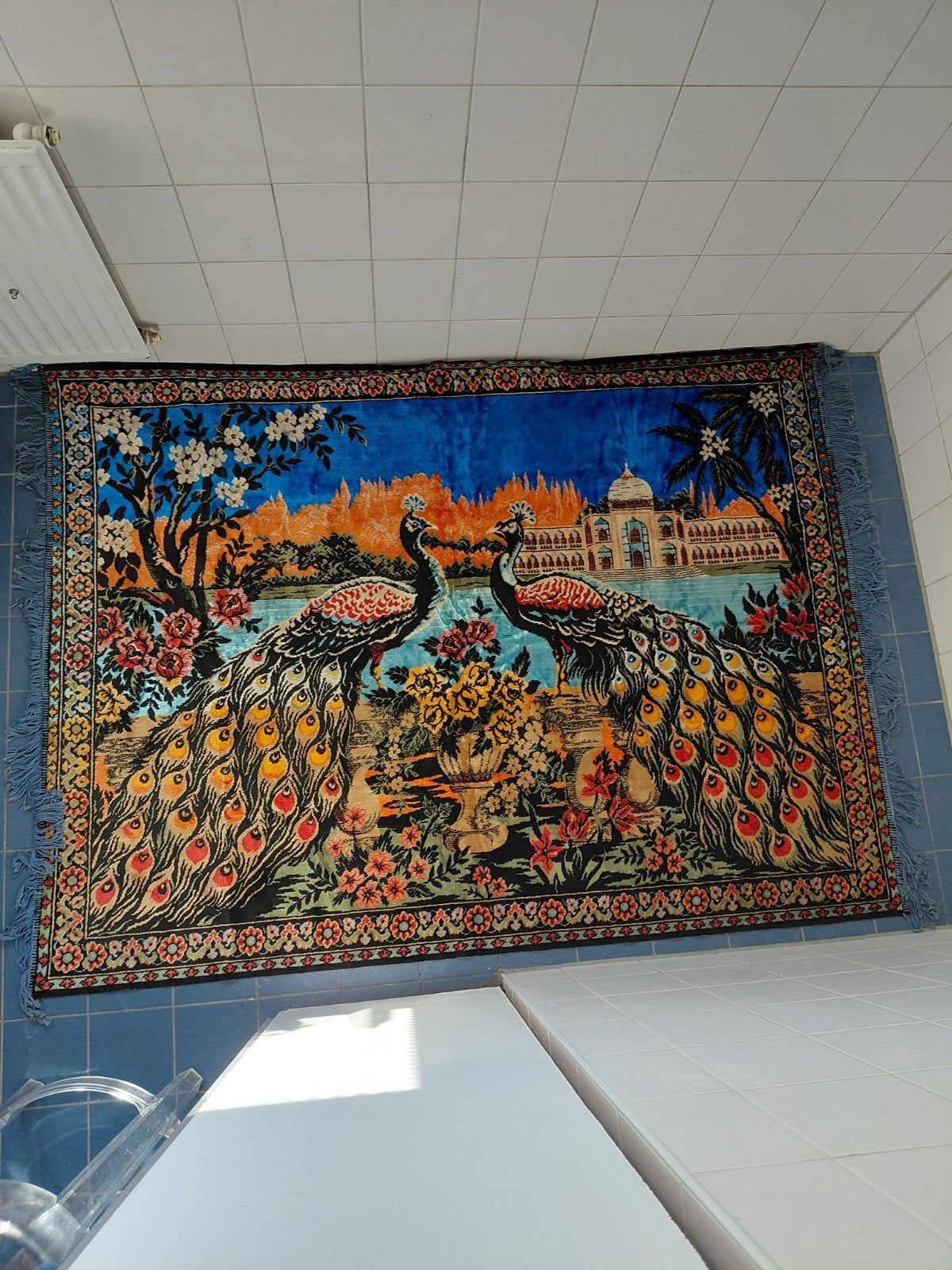 Wandtapijt met pauwenmotief - Oosters decoratie, Ophalen, 100 tot 150 cm, Zo goed als nieuw, 150 tot 200 cm