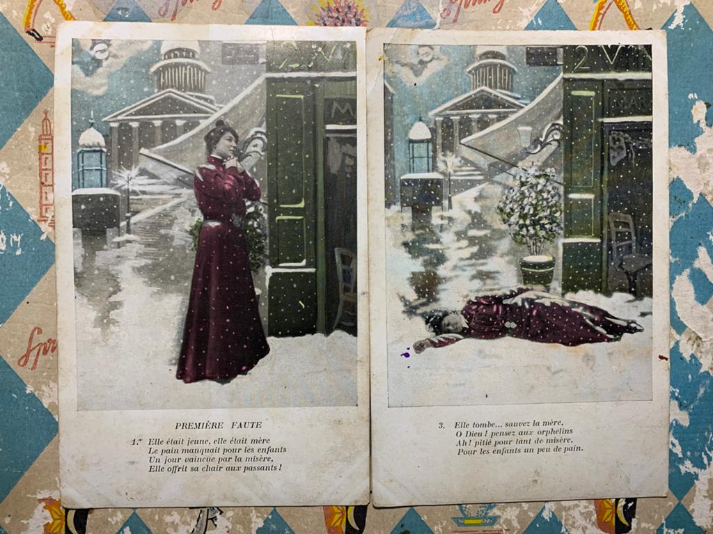 Première faute - dame in de sneeuw (RR), Ophalen of Verzenden, Voor 1920, Gelopen, Overige thema's