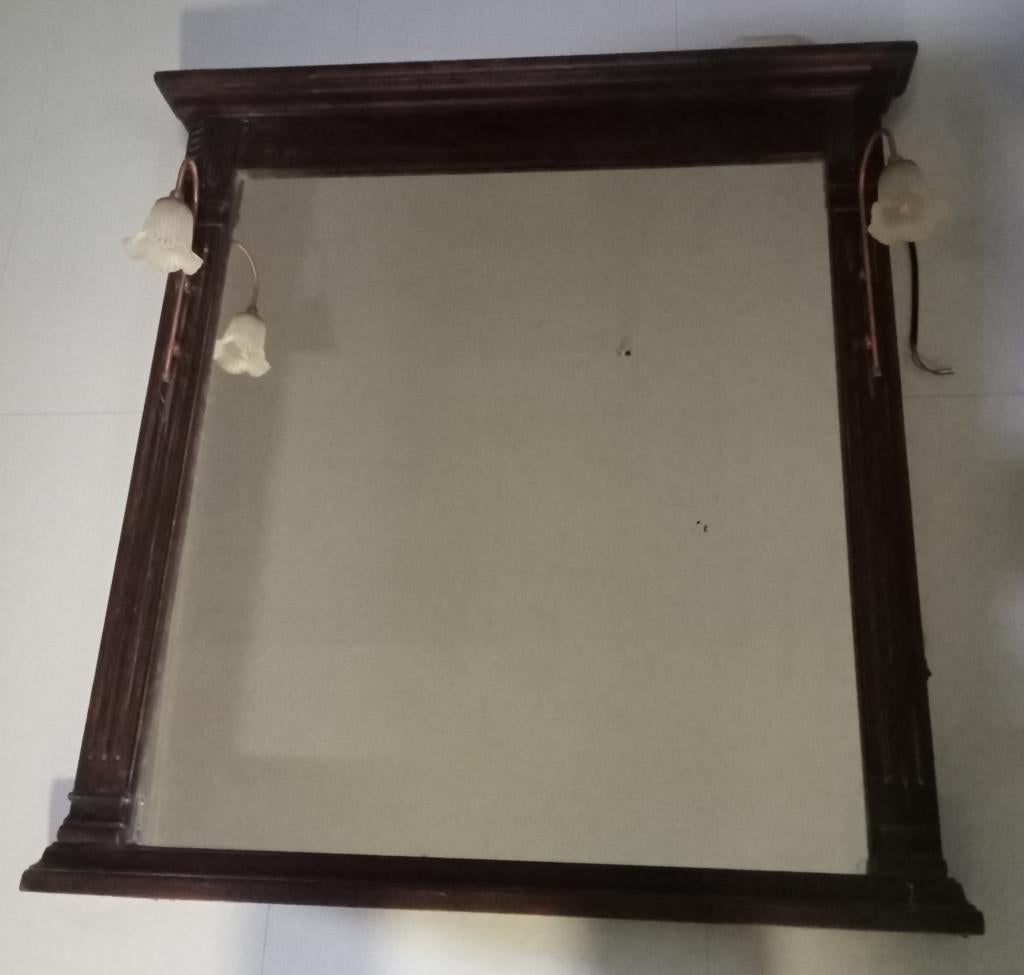 BROCANTE SPIEGEL MET 2 KELK LAMPEN 88 X 91, Huis en Inrichting, Ophalen, Gebruikt, 75 tot 100 cm, Minder dan 100 cm