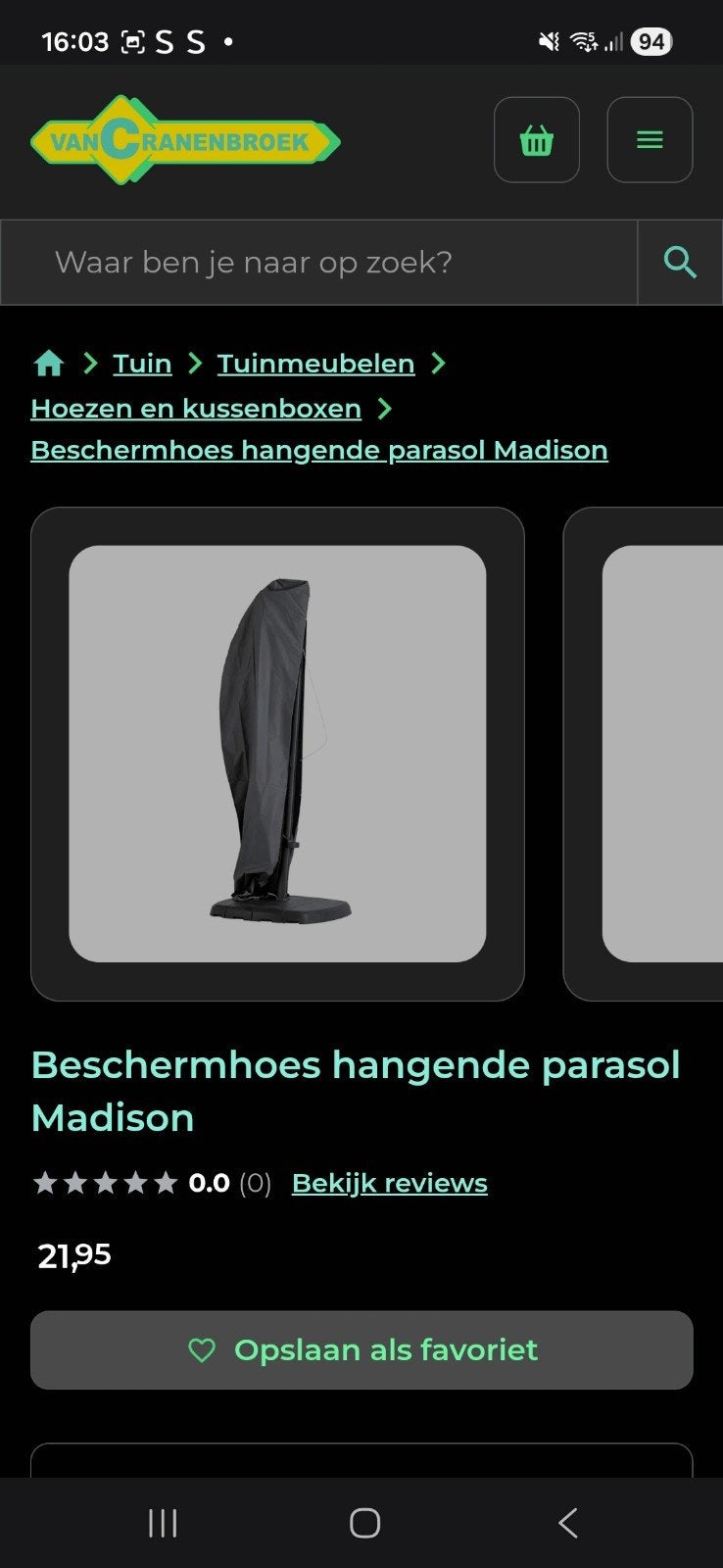 zweefparasol incl beschermhoes