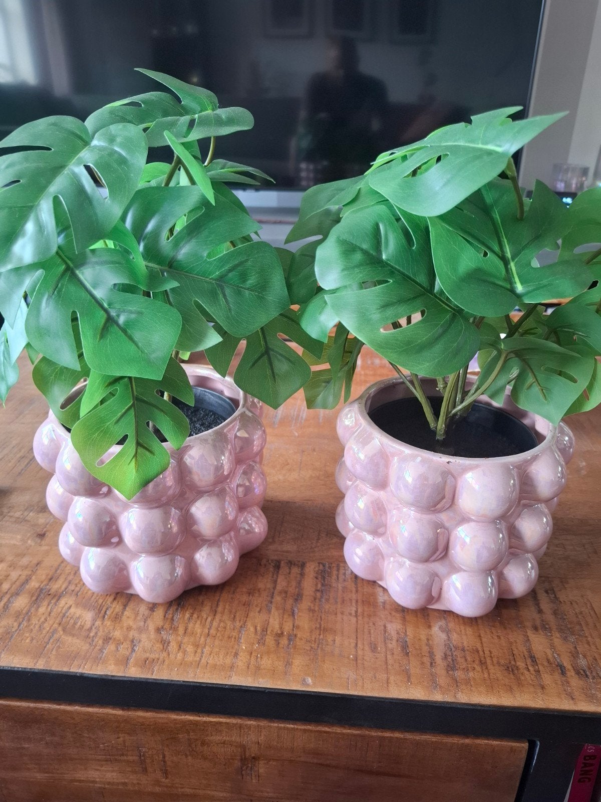 Pearl pink bloenpot met kunstplantje, Huis en Inrichting, Woonaccessoires | Kunstplanten en Kunstbloemen, Zo goed als nieuw, Ophalen