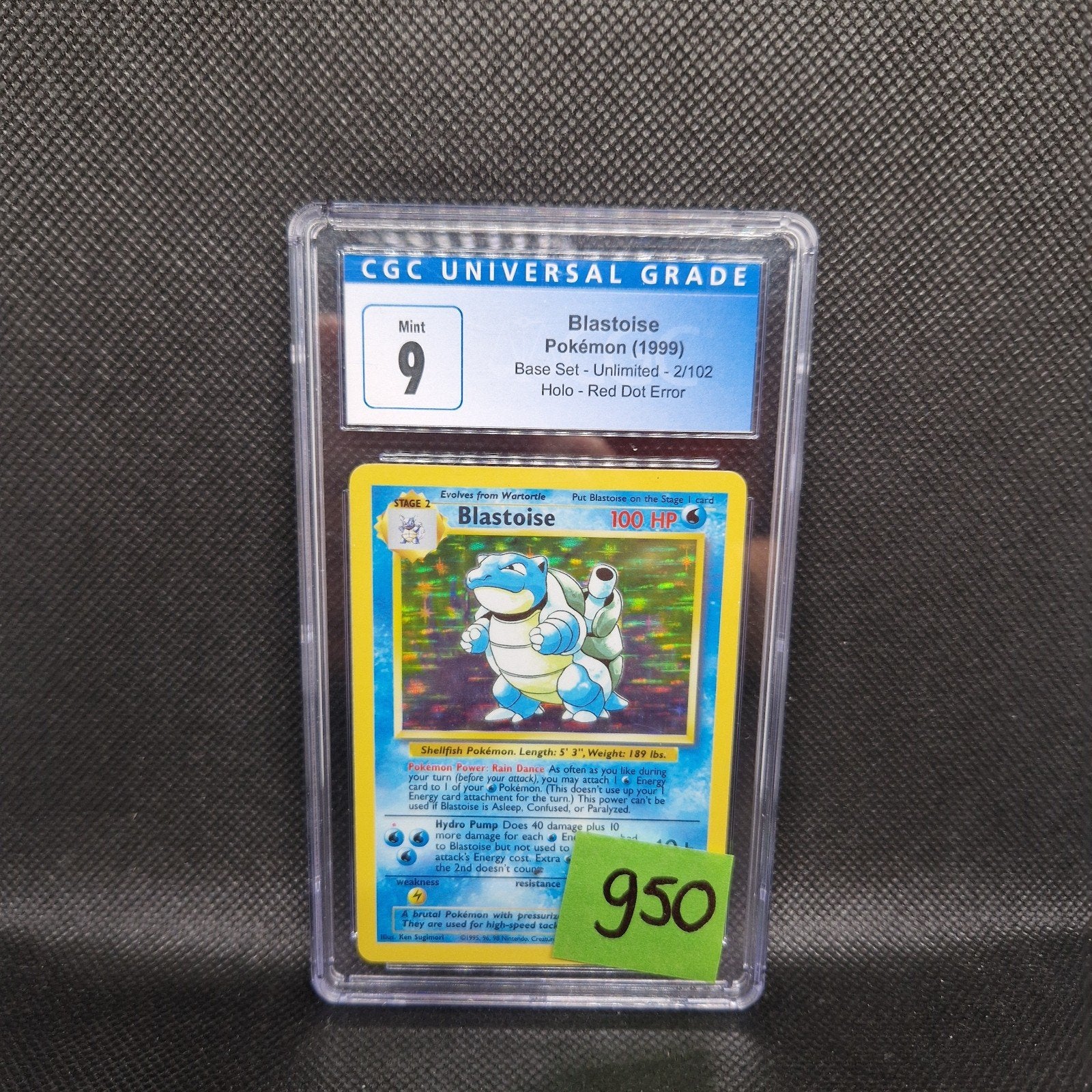 Blastoise Base Set Holo Base Set Red Dot Error CGC 9, Ophalen of Verzenden, Zo goed als nieuw