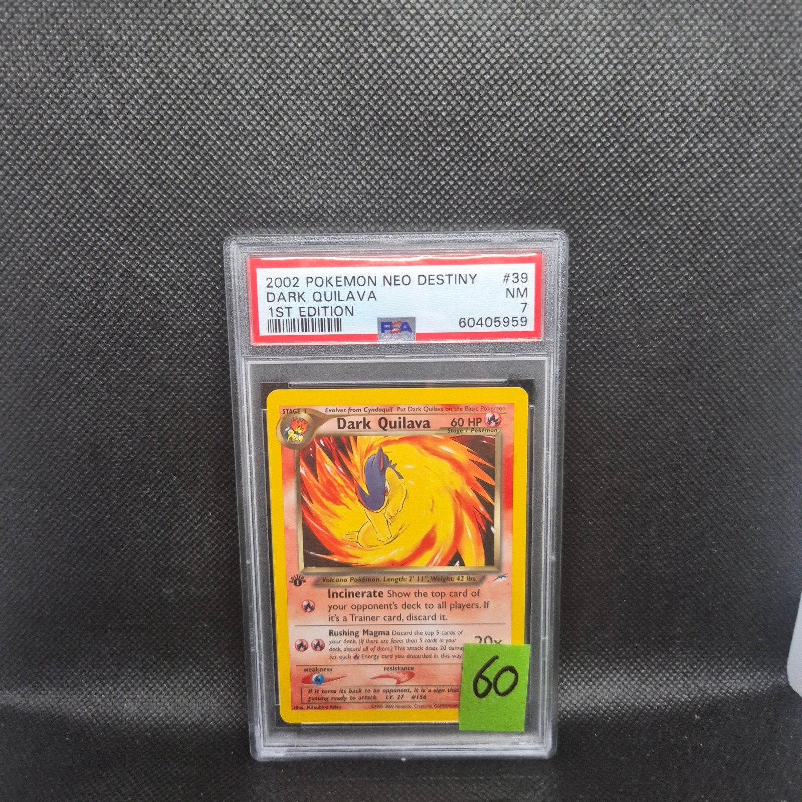 Dark Quilava 1st Edition Neo Destiny PSA 7, Hobby en Vrije tijd, Verzamelkaartspellen | Pokémon, Ophalen of Verzenden, Zo goed als nieuw