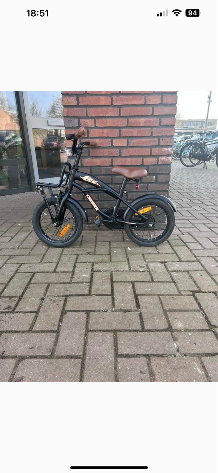Stoere zwarte kinderfiets - Cruiser met vlammen, Ophalen, Terugtraprem, Gebruikt, Staal