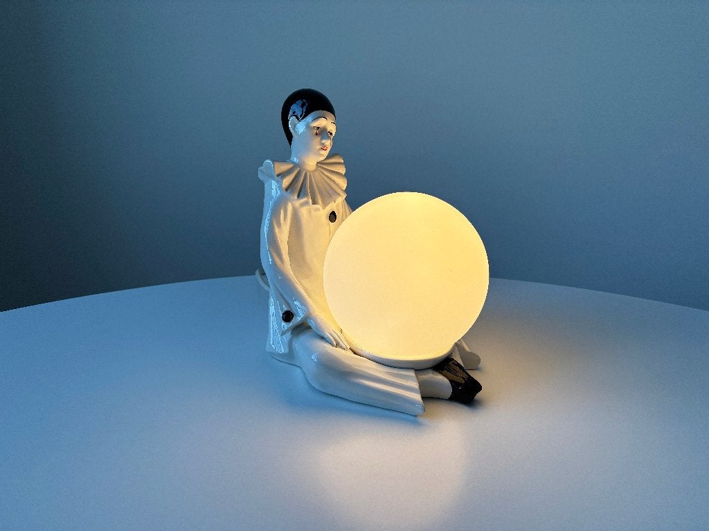 Vintage PIERROT tafellamp D. Bassano Italy, Glas, Gebruikt, Vintage, E14 (klein)