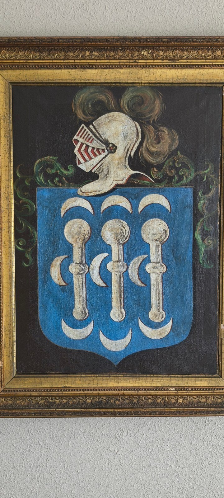 19e-eeuws Familiewapen, Olieverf op Doek, Ophalen of Verzenden