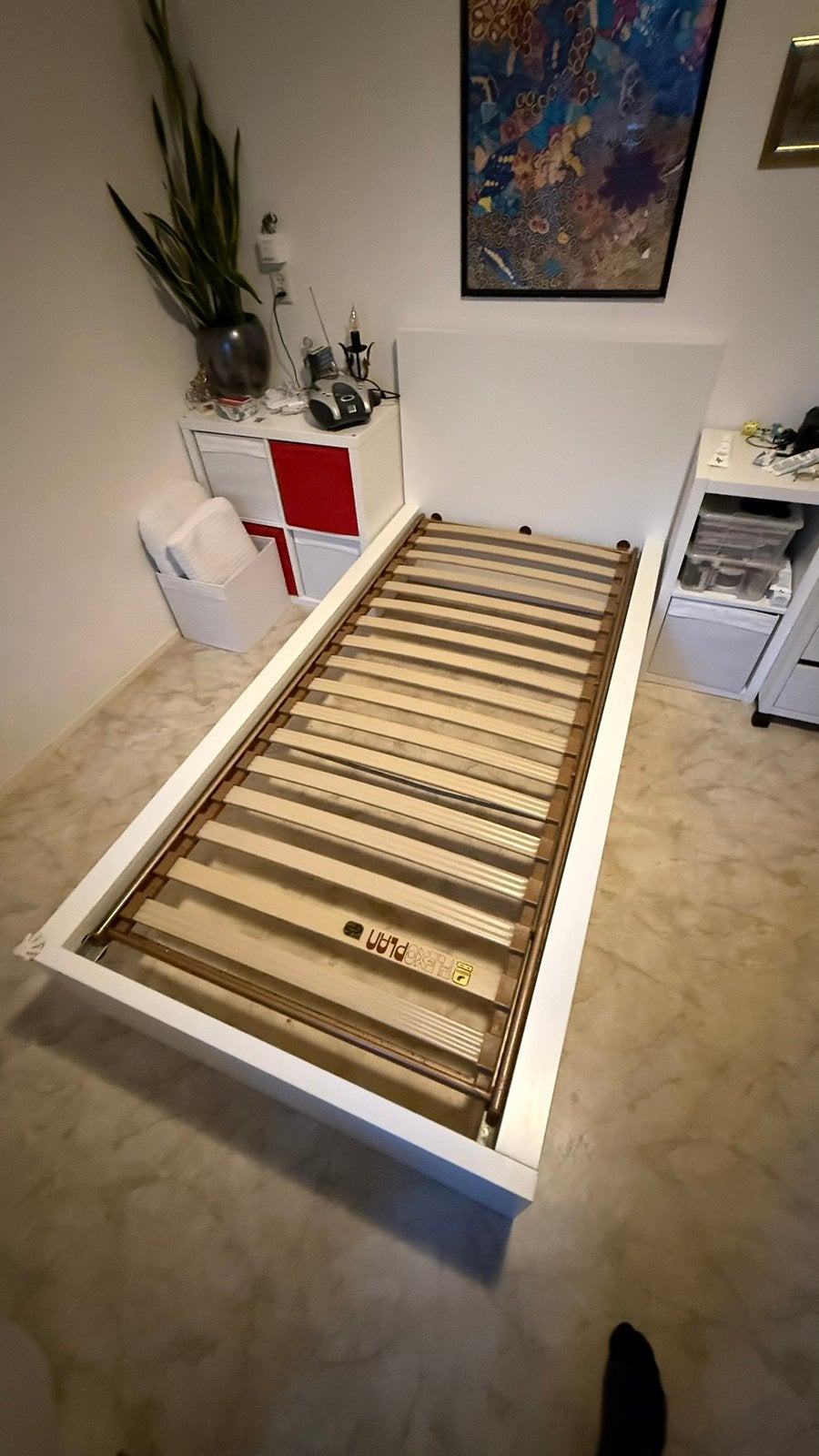 Bedonderstel 90x200 met lattenbodem(Ikea MALM), Ophalen, 90 cm, Eenpersoons, Wit