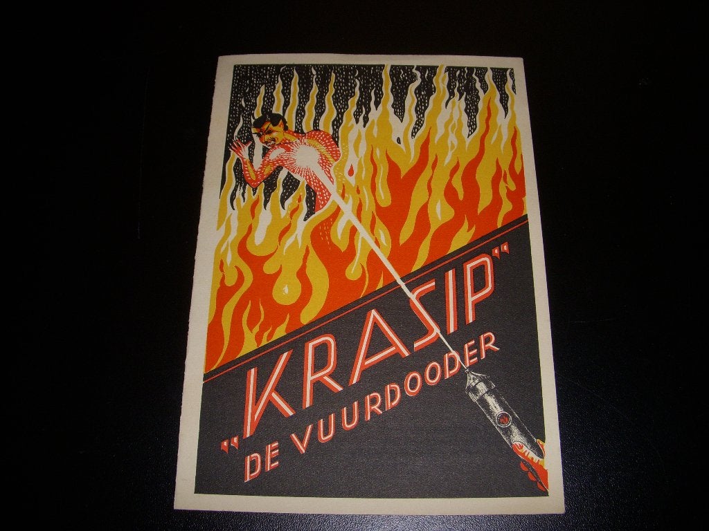 Jaren 30 folder Krasip ' De Vuurdoder ' Brandblusser, Gelezen, Folder, Krasip Brandblussers, Ophalen of Verzenden