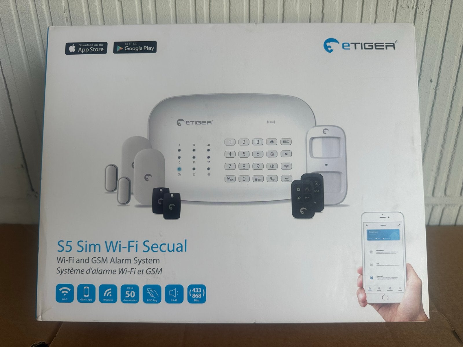eTiger S5 Sim Wi-Fi Secual Alarm Systeem, Doe-het-zelf en Verbouw, Alarmsystemen, Nieuw, Compleet systeem, Beweging, Draadloos