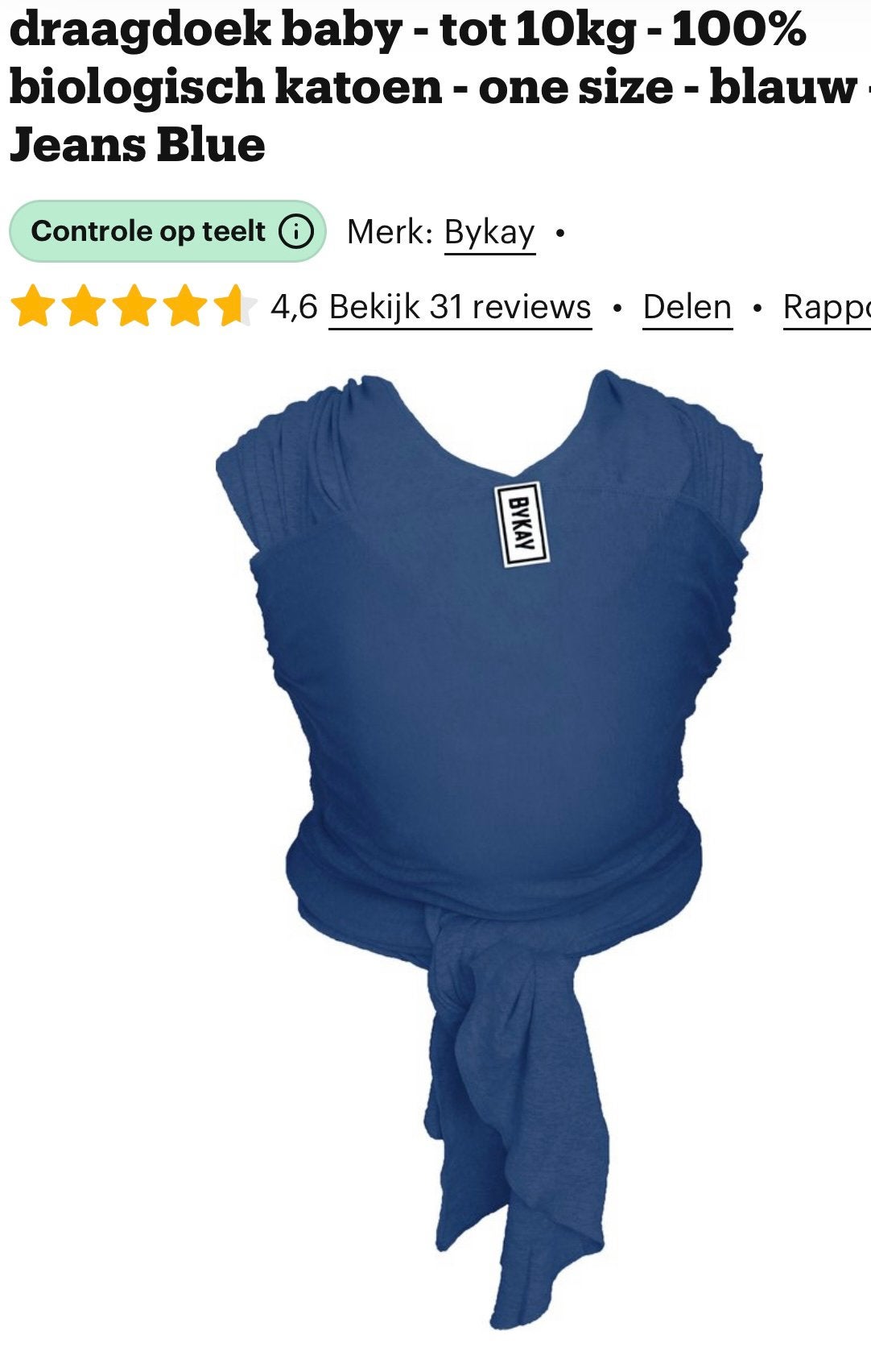 ByKay Stretchy Wrap Classic – Jeans Blue, Ophalen of Verzenden, Zo goed als nieuw, Draagdoek, Overige merken