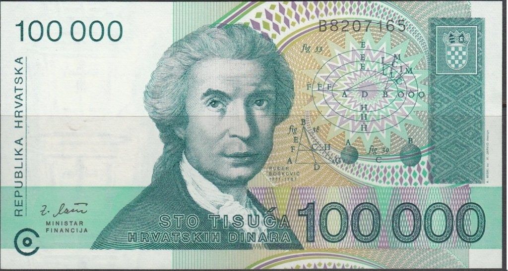 Kroatië bankbiljet 100.000 Dinara 1993 UNC, Pick 27a, Ophalen of Verzenden, Overige landen, Los biljet