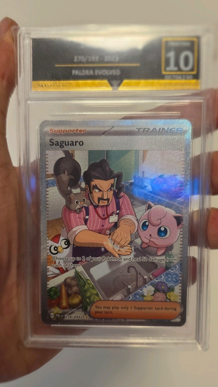 PSA 10 Saguaro 270/193 Full Art Trainer 270/193 Paldea Evol, Ophalen of Verzenden, Nieuw, Losse kaart