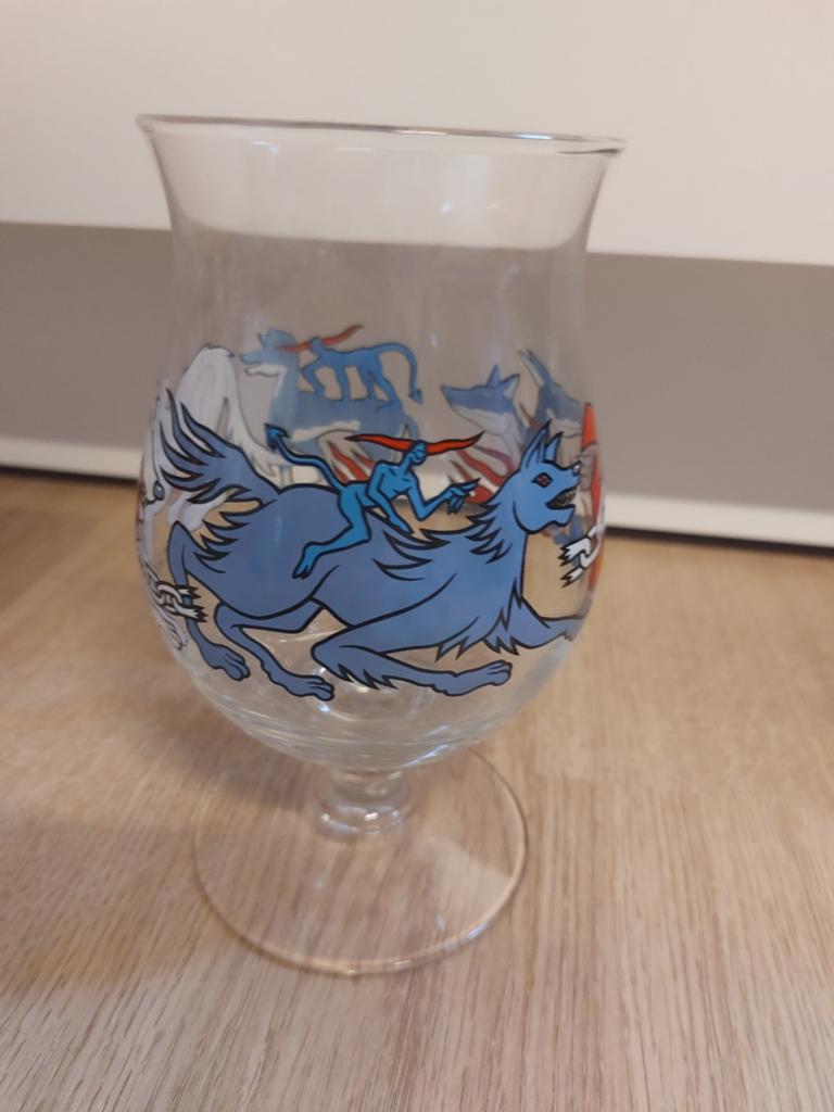 Duvel glas Iwan smit dog or cat, Ophalen of Verzenden, Zo goed als nieuw, Glas of Glazen, Duvel