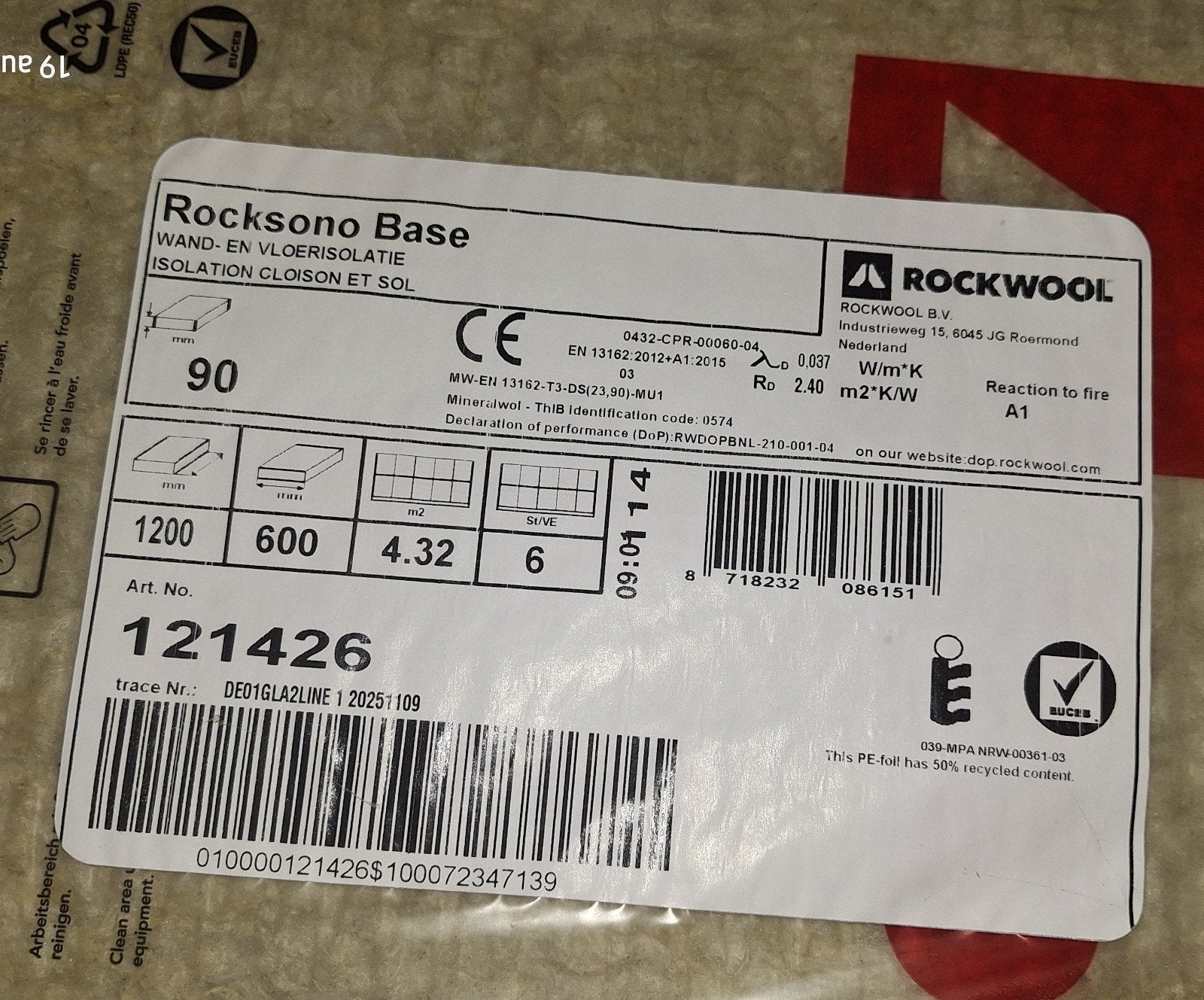 Rockwool steenwol isolatieplaten, Doe-het-zelf en Verbouw, Ophalen, Muurisolatie, Nieuw, Steenwol
