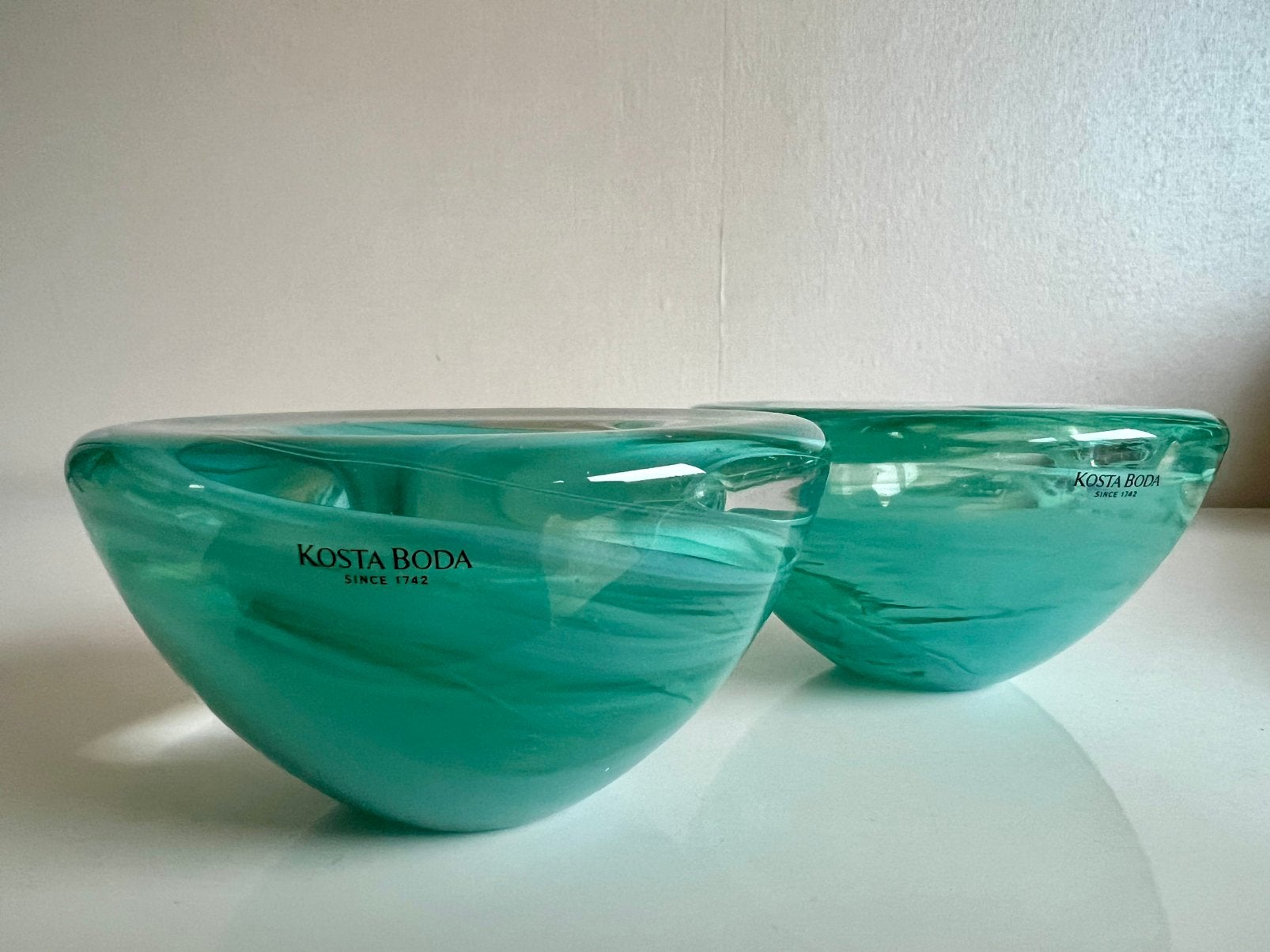 2 Vintage Kosta Boda Waxinelichthouder Mintgroen Anna Ehrner, Kosta Boda, Waxinelichthouder, Ophalen of Verzenden, Glas