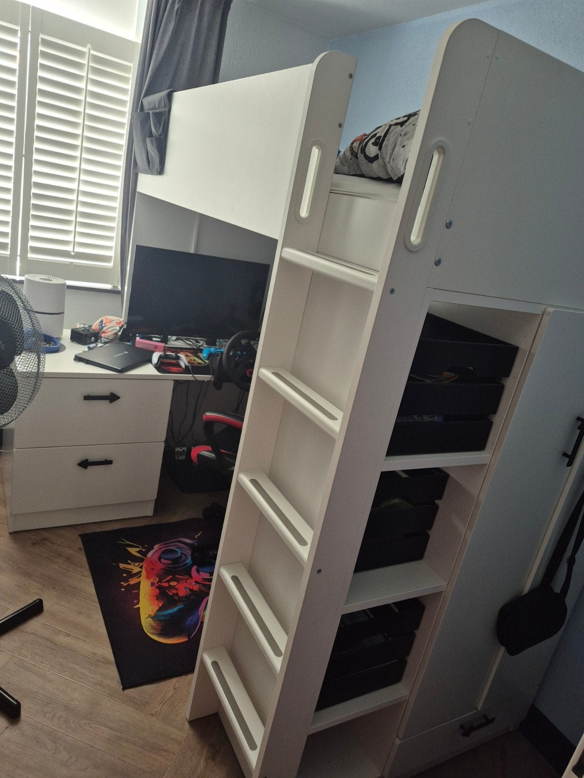 Hoogslaper met bureau en opbergruimte - Ideaal voor gamers, Ophalen of Verzenden, Gebruikt