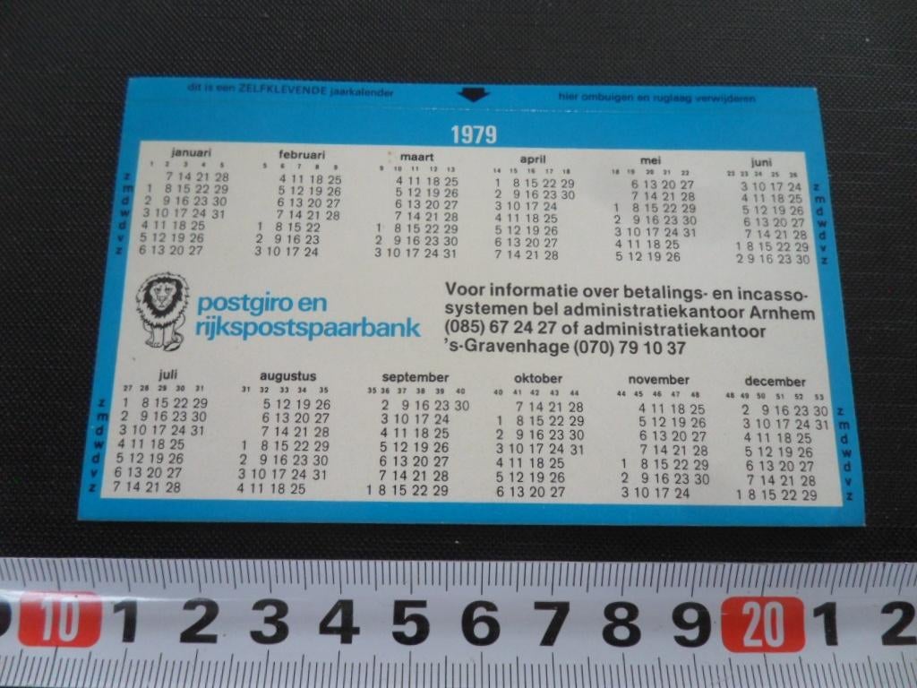 sticker Kalender 1979 Postgiro rn Rijkspostspaarbank, Ophalen, Zo goed als nieuw