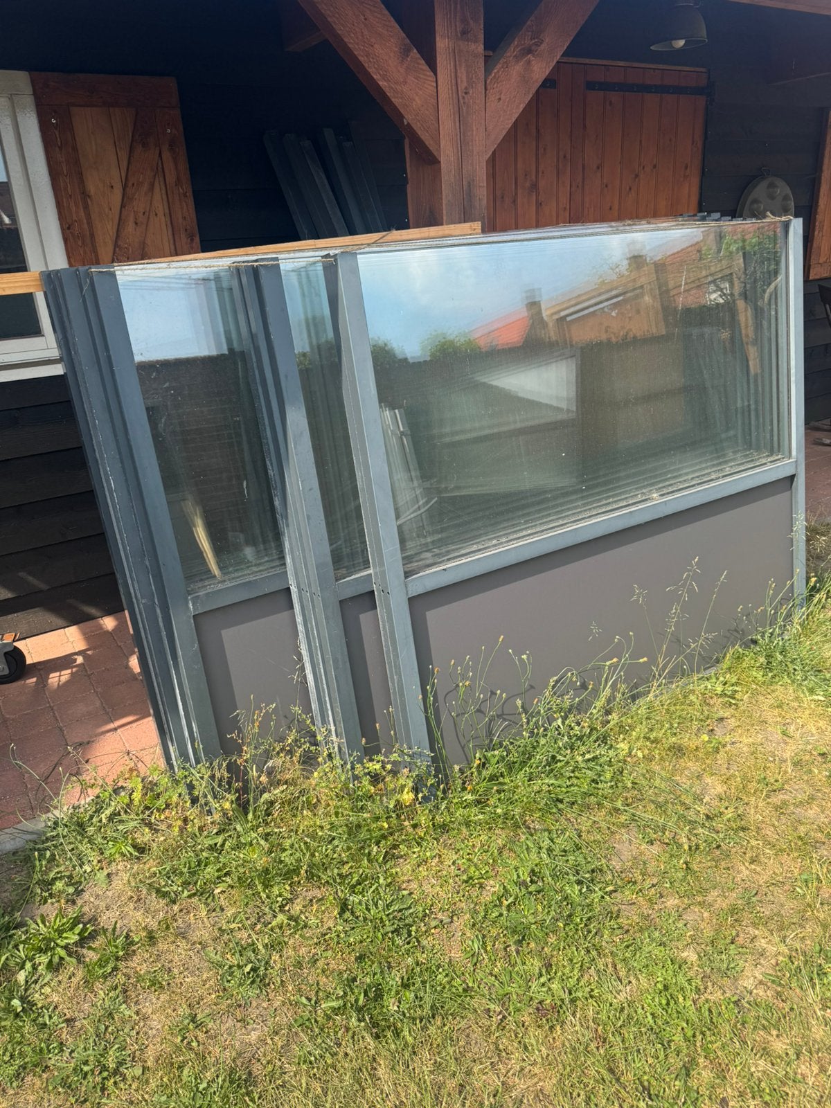 Leuke partij terrasschermen windschermen 22 mtr lang, Tuin en Terras, Tuinschermen, Ophalen, Aluminium, Zo goed als nieuw, 200 cm of meer