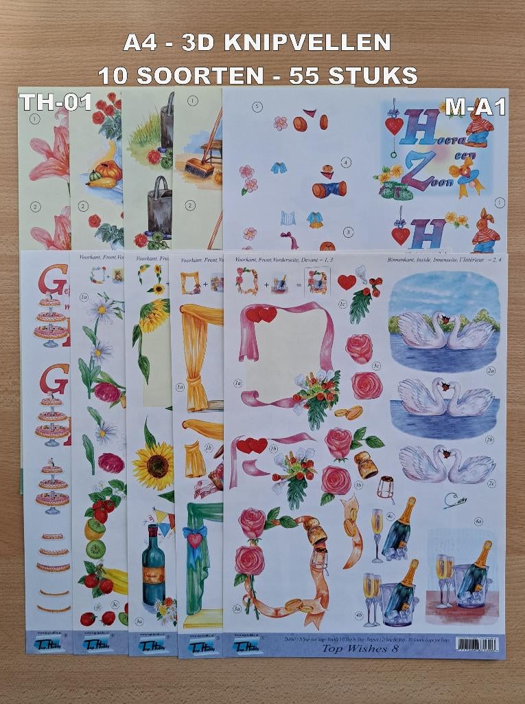 A4...3D KNIPVELLEN 20 SOORTEN-157 VELLEN ASSORTI, Ophalen of Verzenden, Nieuw, Overige thema's, Knipvel