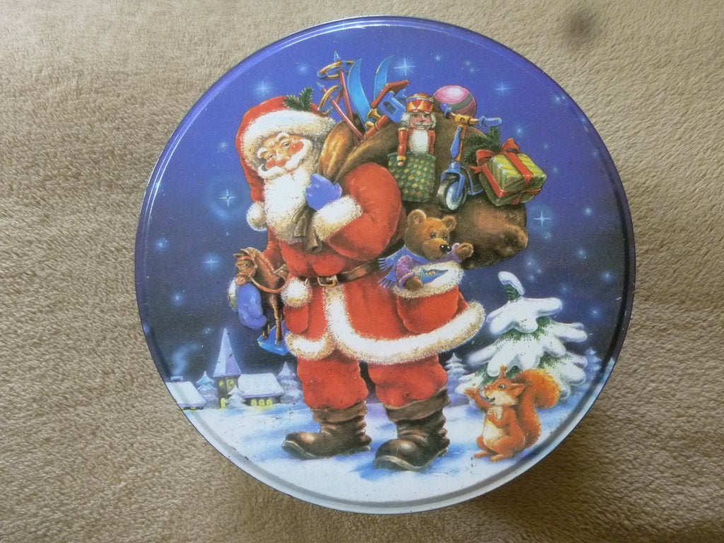 blik kerstmis voorraadblik koektrommel vintage, Ophalen of Verzenden, Gebruikt, Overige