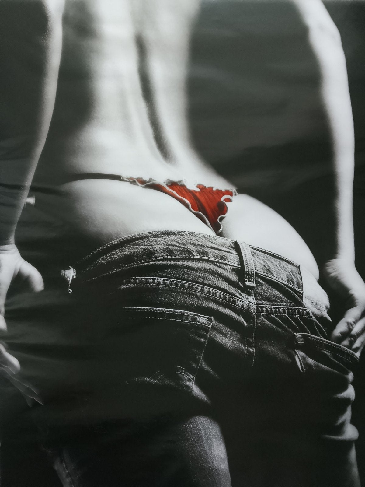Rode string en jeans poster (evt ingelijst), Verzamelen, Ophalen of Verzenden, Gebruikt, A1 t/m A3