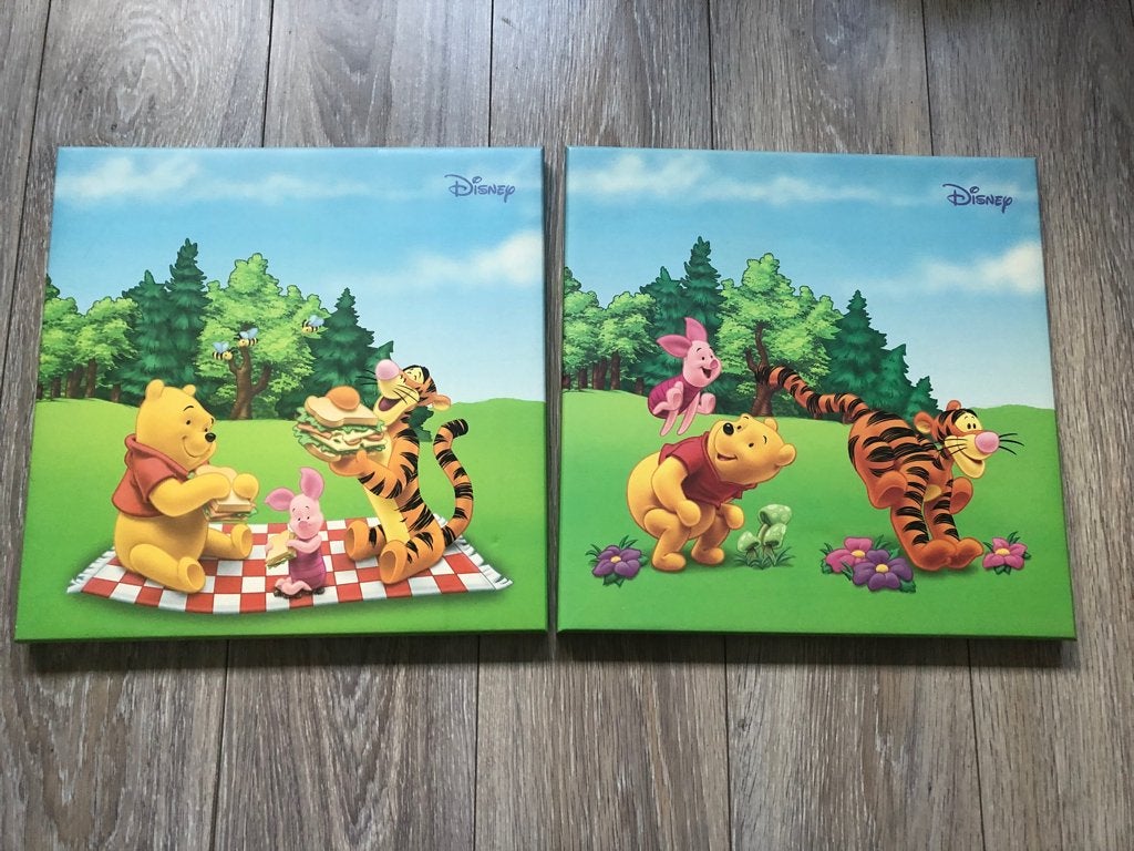 2 Disney Winnie de Poeh canvas schilderijen, Ophalen of Verzenden, Winnie de Poeh of vrienden, Gebruikt