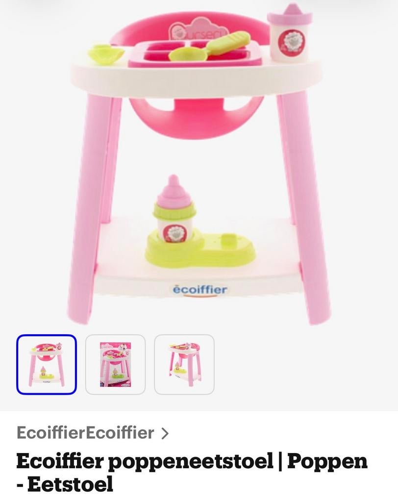 Ecoiffier Poppen Eetstoel met Accessoires, Ophalen of Verzenden, Zo goed als nieuw, Overige typen