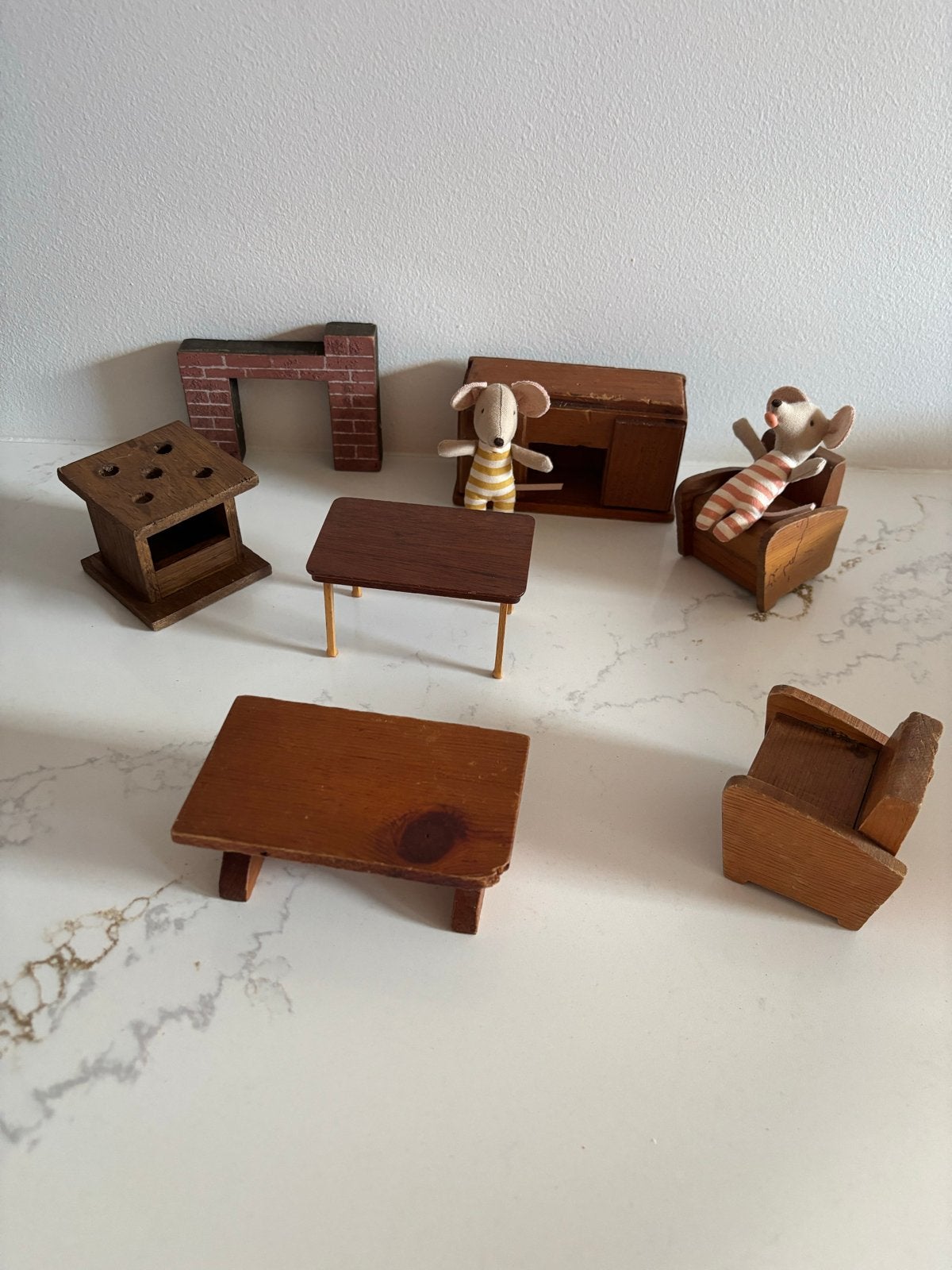 Vintage houten poppenhuis meubels ~ leuk bij Maileg, Ophalen of Verzenden, Gebruikt