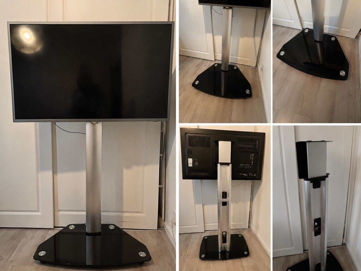 Tv vloerstandaard – glas/aluminium –, Ophalen