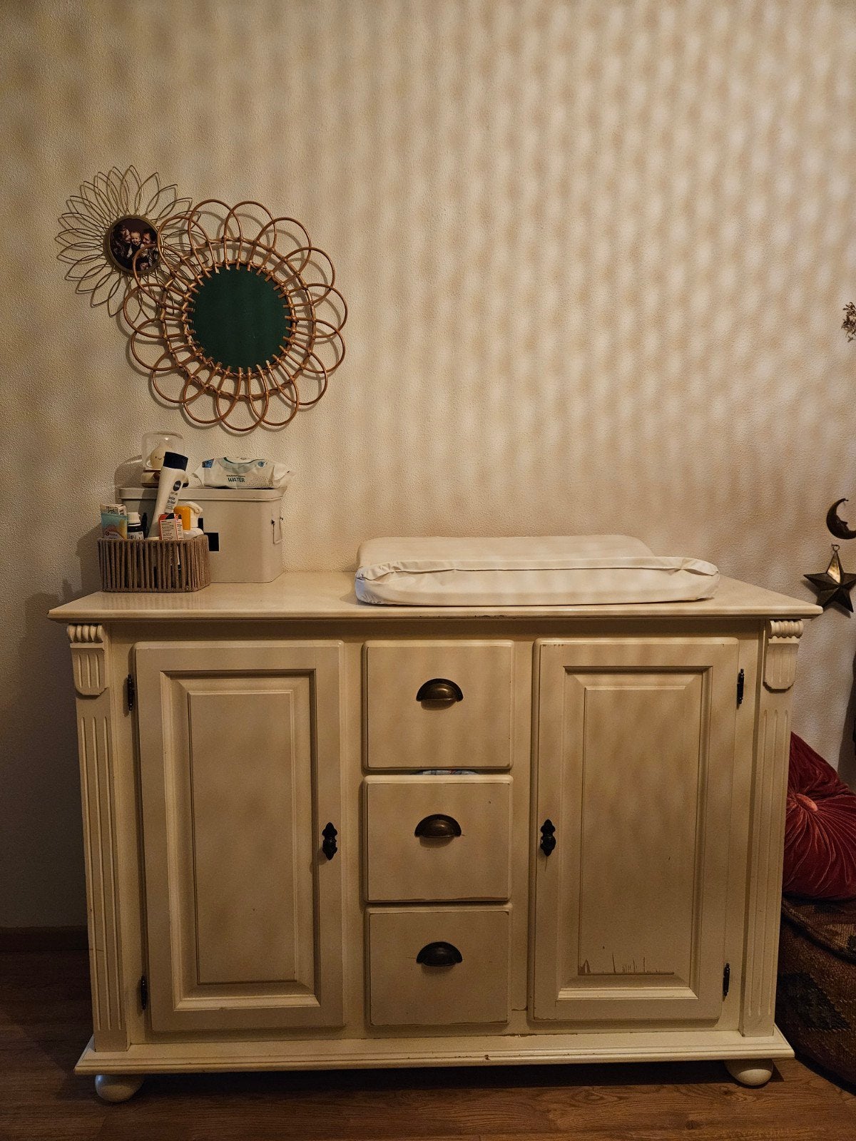 Antieke Commode/Kast met Lades - Crème Wit, Ophalen, Gebruikt, 50 tot 70 cm, 100 cm of meer