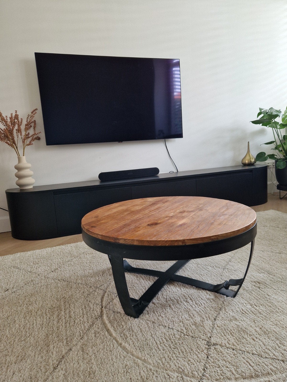 mango houten salontafel, Ophalen, 100 tot 150 cm, Rond, 50 tot 100 cm