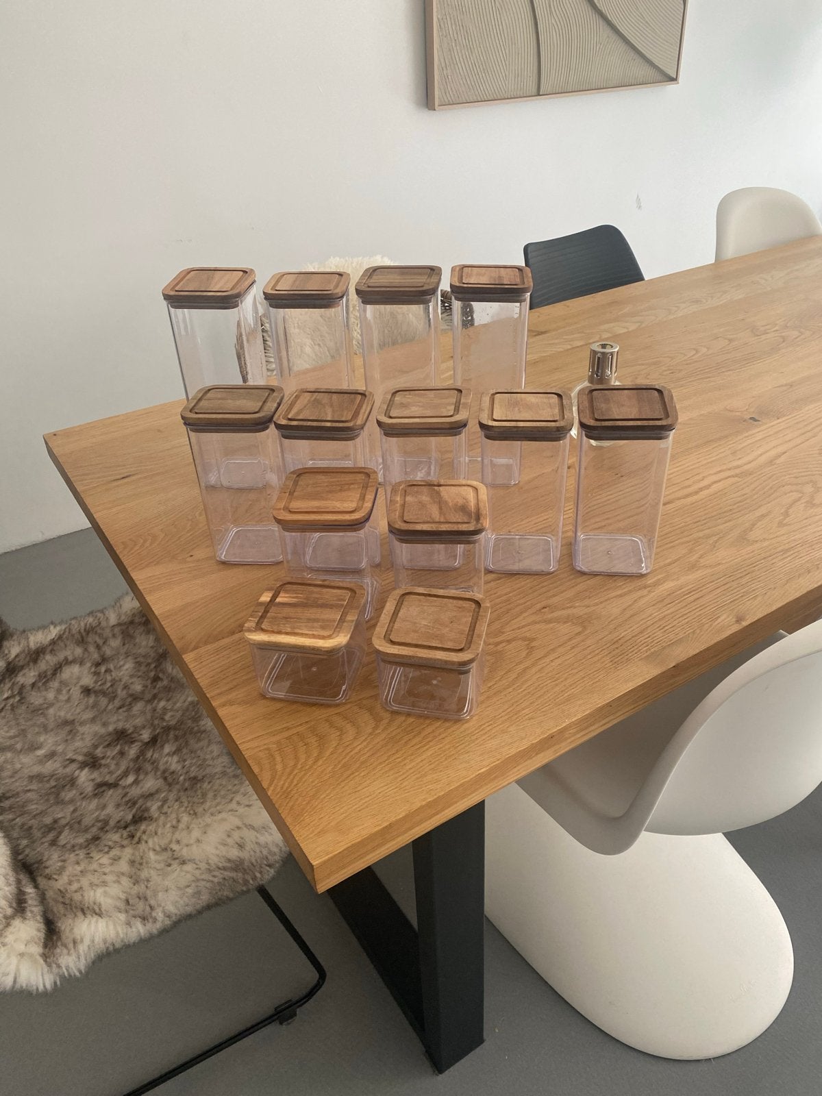 Set van 13Voorraadpotten met Houten Deksel, Voorraadpot, Ophalen of Verzenden, Zo goed als nieuw, Kunststof