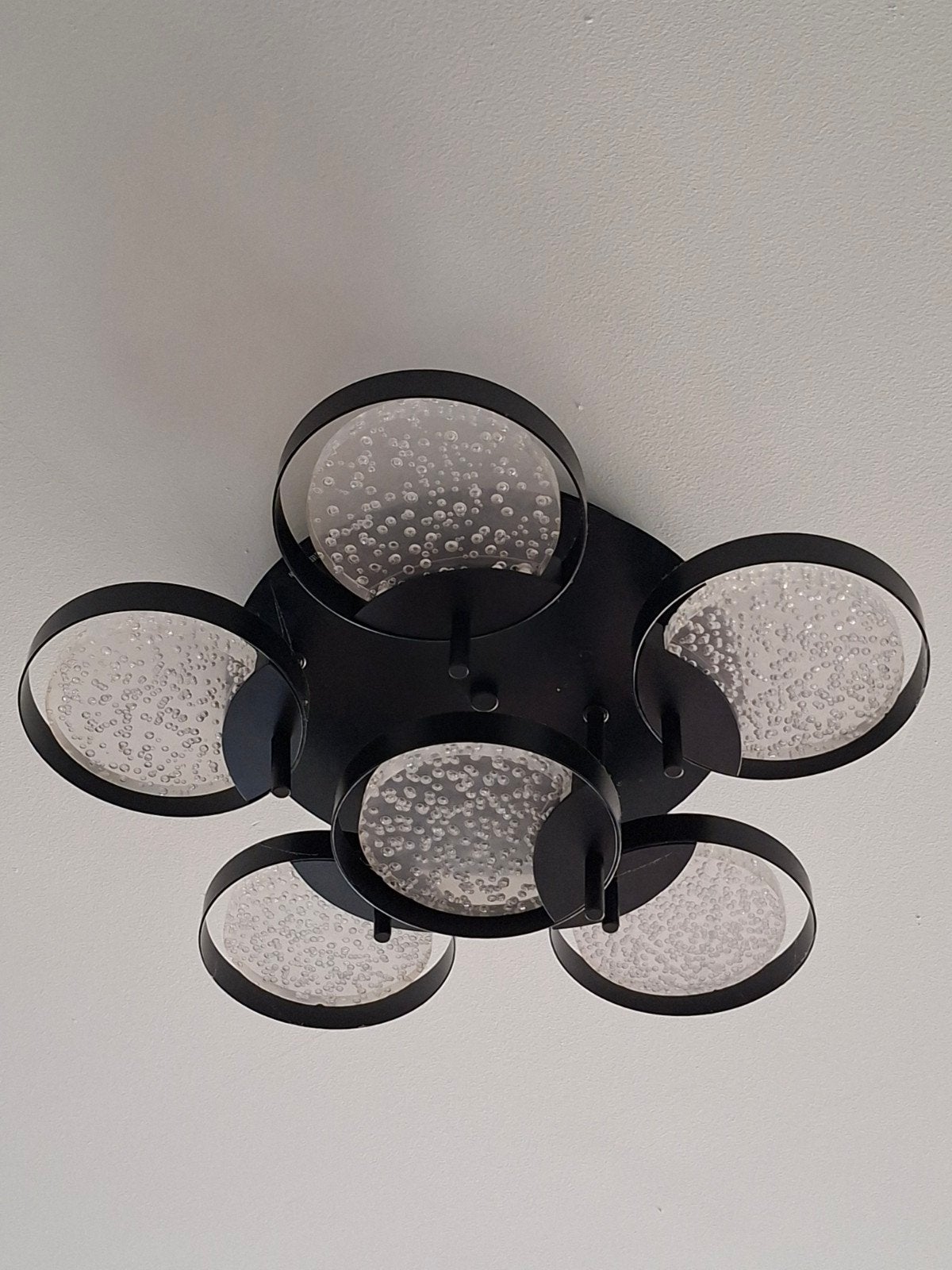 Moderne industriële zwarte plafondlamp met LED en bubbelglas, Ophalen, 50 cm, Zwart, LED