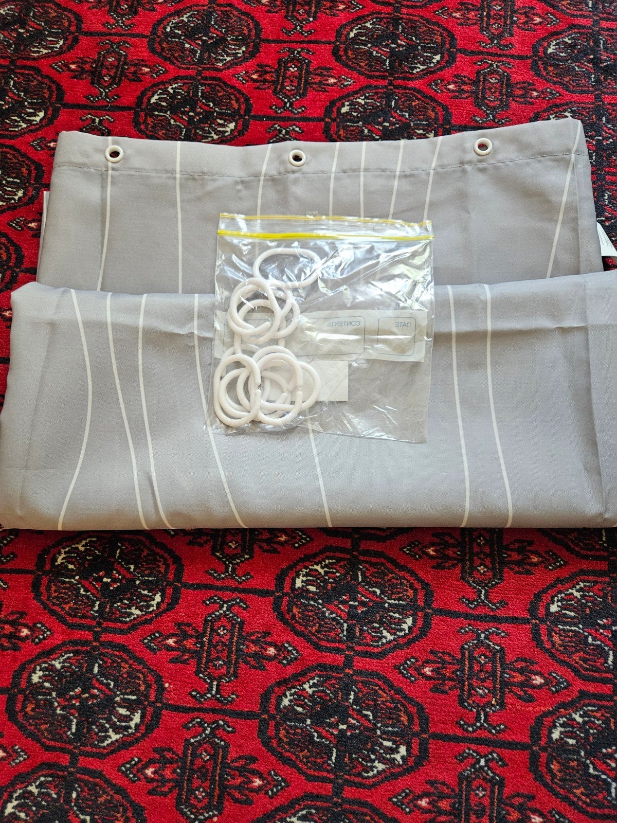Douchegordijn grijs met witte strepen, 200x180 cm, Ophalen, Nieuw, Grijs, Douche-accessoire