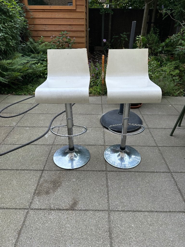 Oude barkrukken, draaibaar en in hoogte verstelbaar, Gebruikt, Ophalen of Verzenden, In hoogte verstelbaar, 90 cm of meer