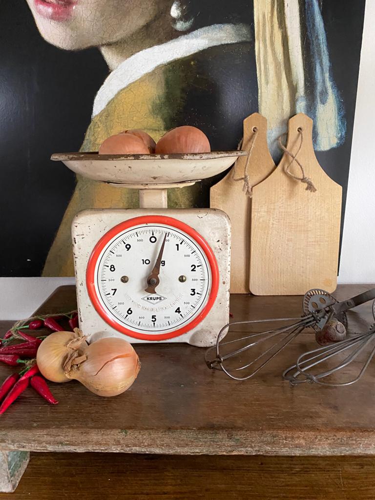 Brocante oude metalen keuken weegschaal, Krups, Antiek en Kunst, Ophalen of Verzenden