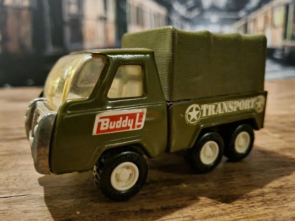 Vintage Buddy L Transport Legertruck Speelgoedauto, Ophalen of Verzenden