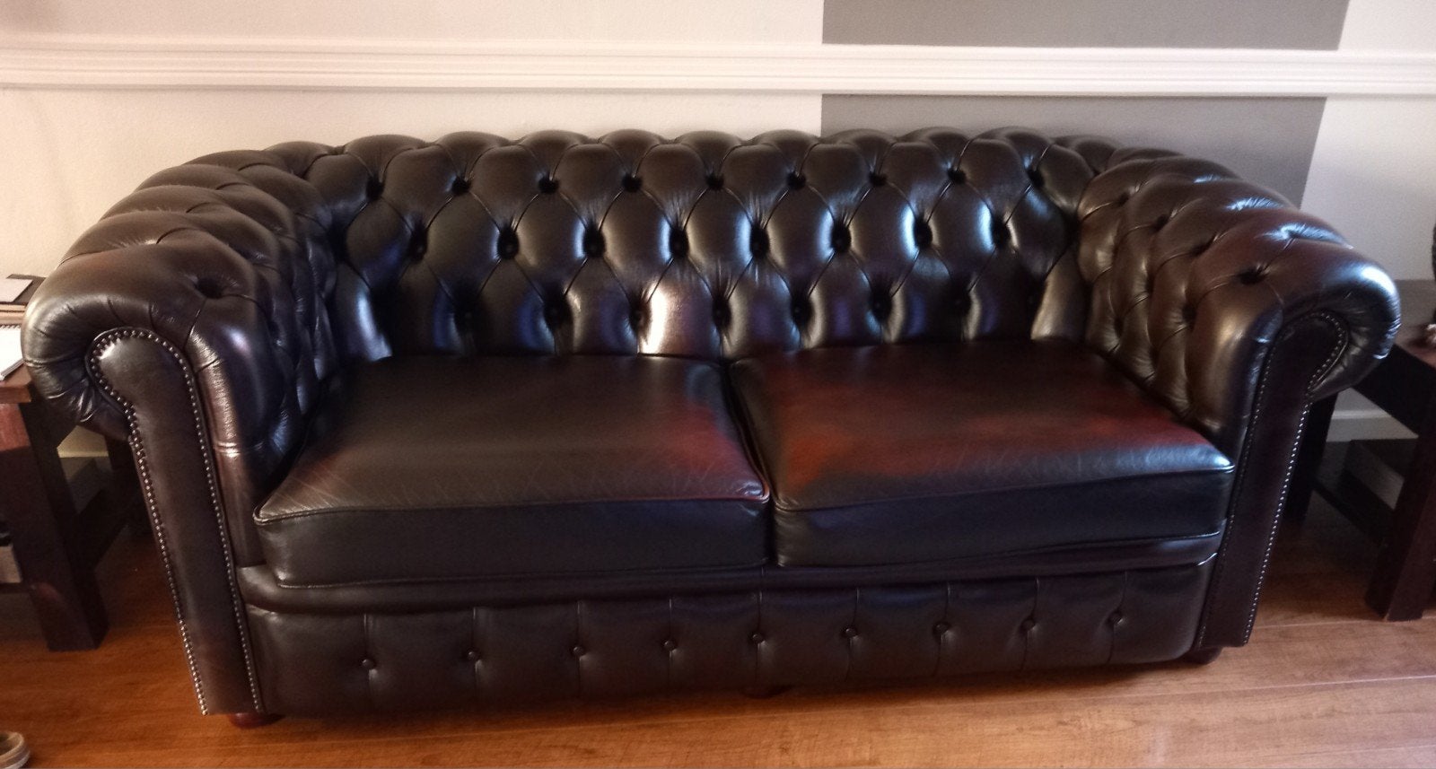 CHESTERFIELD  BANK + FAUTEUIL, Ophalen, Rechthoekig, 125 cm of meer