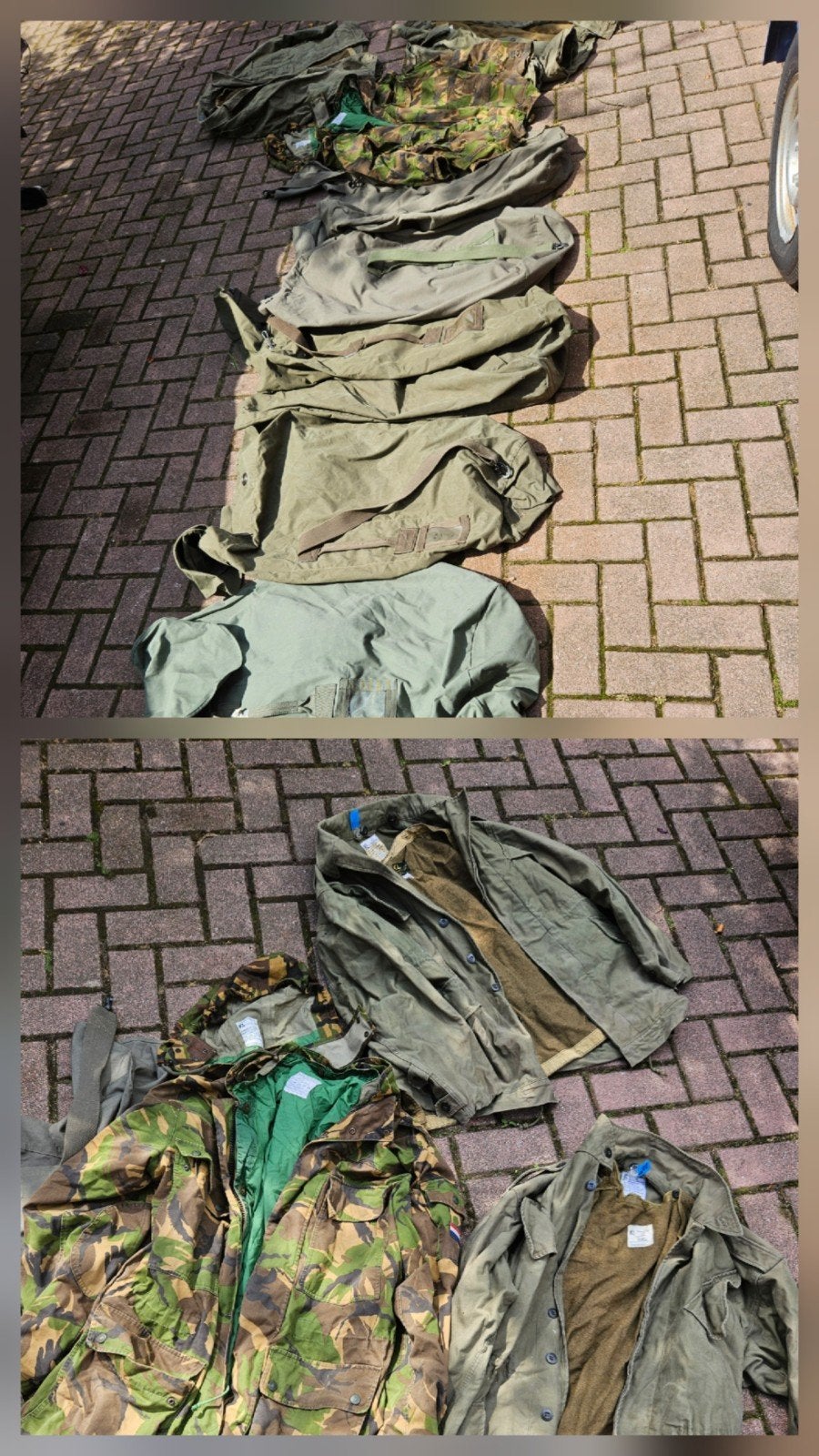 Hele partij met oude leger kleding/oude defensie kleding, Verzamelen, Ophalen of Verzenden, Landmacht, Nederland, Kleding of Schoenen