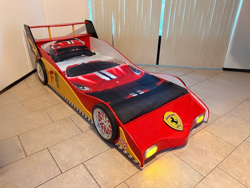 NIEUW! Spectaculair Ferrari Racewagenbed - 200x90, Ophalen, 85 tot 100 cm, Nieuw, Matras