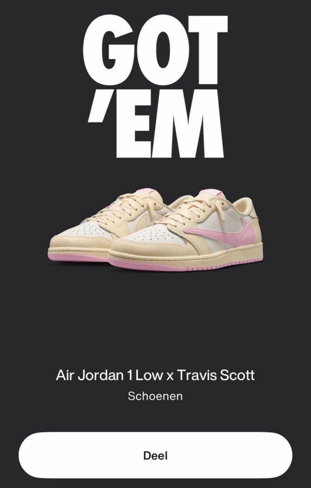 Air Jordan 1 Low x Travis Scott - Maat 45, Ophalen of Verzenden, Nieuw, Overige kleuren, Sneakers of Gympen
