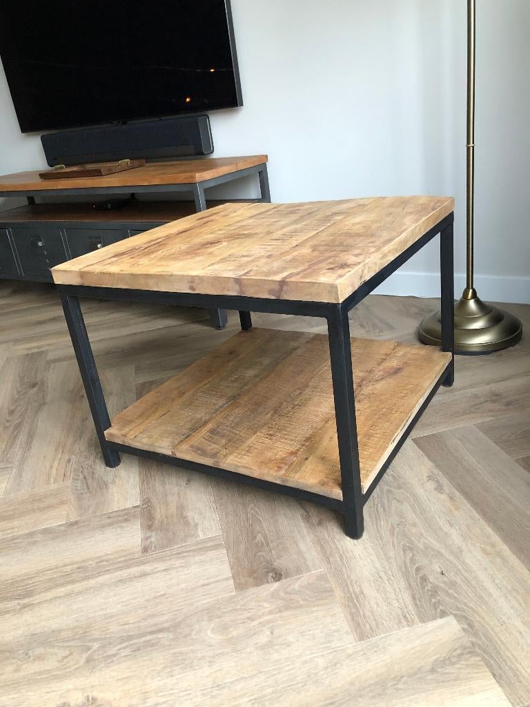 Salontafel Mango hout, Ophalen, 50 tot 100 cm, Vierkant, 50 tot 100 cm